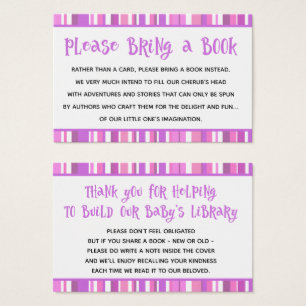 Pink Stripes Baby Girl Shower Book Request Cards