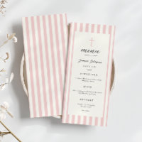 Pink Stripes Baptism Flat Menu