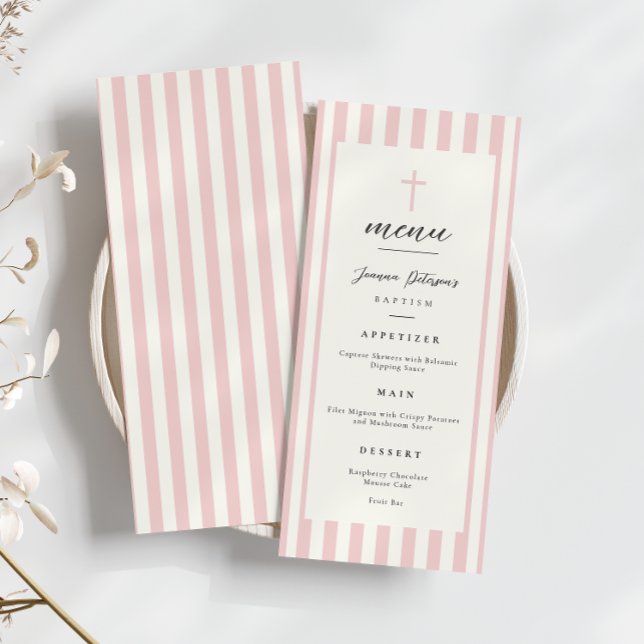 Pink Stripes Baptism Flat Menu (Creator Uploaded)