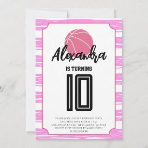 Pink Stripes Basketball Birthday Invitation