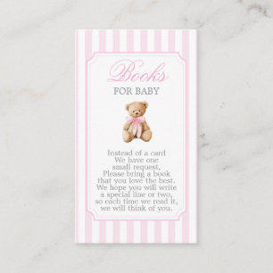 Pink Stripes Bear Baby Shower Girl Books for Baby Enclosure Card