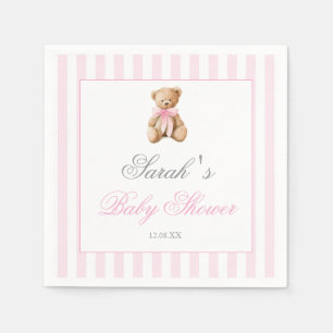 Pink Stripes Bear Baby Shower Girl Napkin