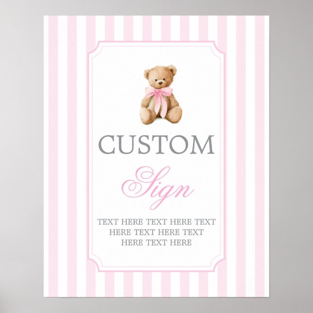 Pink Stripes Bear Customised sign (Front)