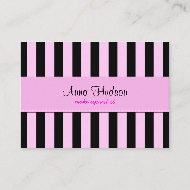 Pink Stripes, Black Stripes, Striped Pattern Business Card (Front)