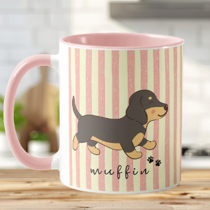 Pink Stripes Black Tan Dachshund Name Mug