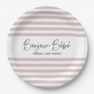 Pink Stripes Bonjour Bebe Paper Plate