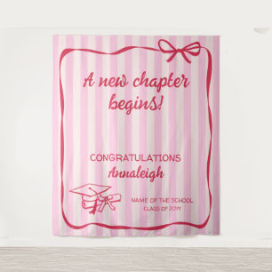 Pink Stripes Bow A New Chapter Graduation Tapestry