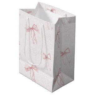 Pink Stripes Bows Birthday Medium Gift Bag
