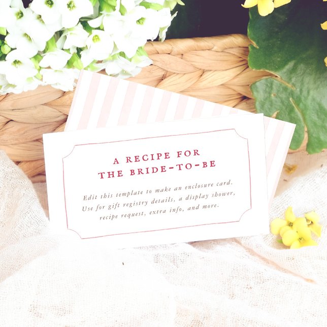 Pink Stripes Bridal Shower Recipe Request Enclosure Card (Creator Uploaded)