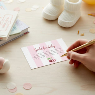 Pink Stripes Cherry Books for Baby Shower  Enclosure Card