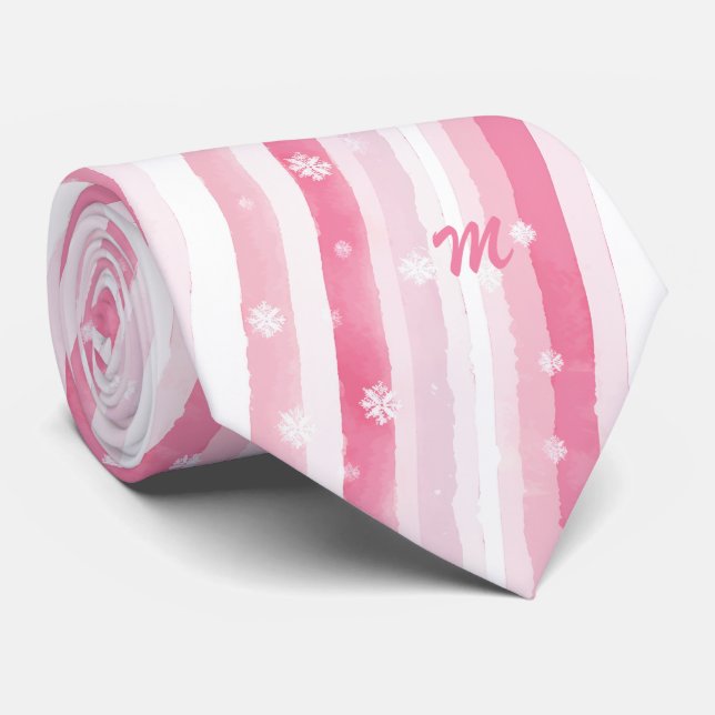 Pink Stripes Christmas Neck Tie (Rolled)