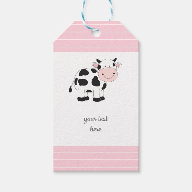 Pink Stripes Cow Gift Tags (Front)