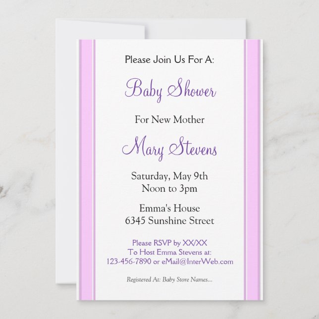 Pink Stripes Custom Baby Shower Invitations (Back)