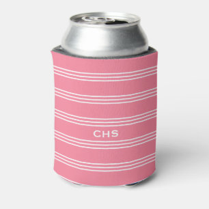 Pink Stripes custom monogram can cooler