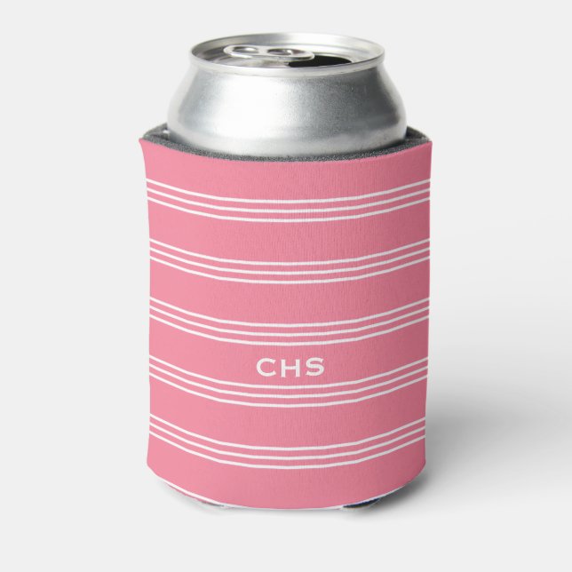 Pink Stripes custom monogram can cooler (Can Back)