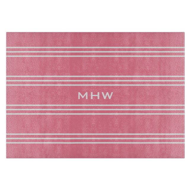 Pink Stripes custom monogram cutting boards (Front)