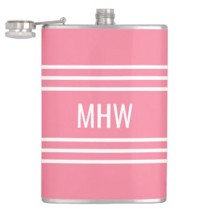 Pink Stripes custom monogram flask