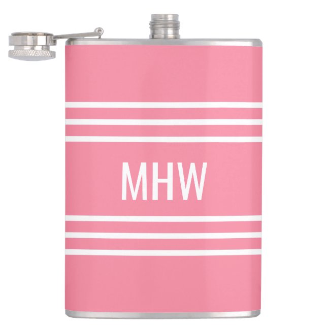 Pink Stripes custom monogram flask (Opened)