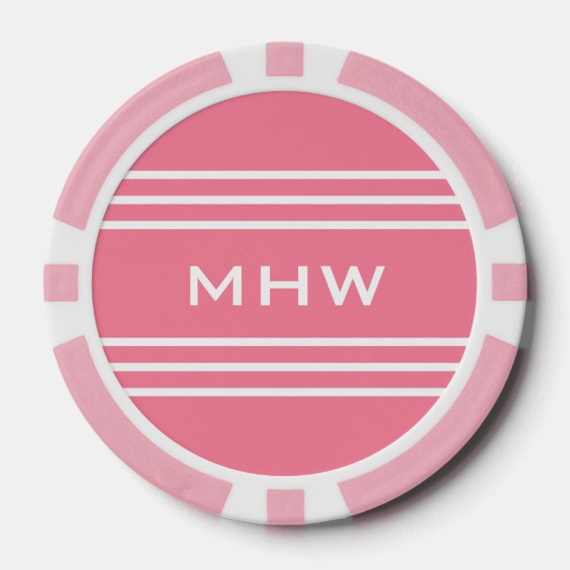 Pink Stripes custom monogram poker chips (Front)