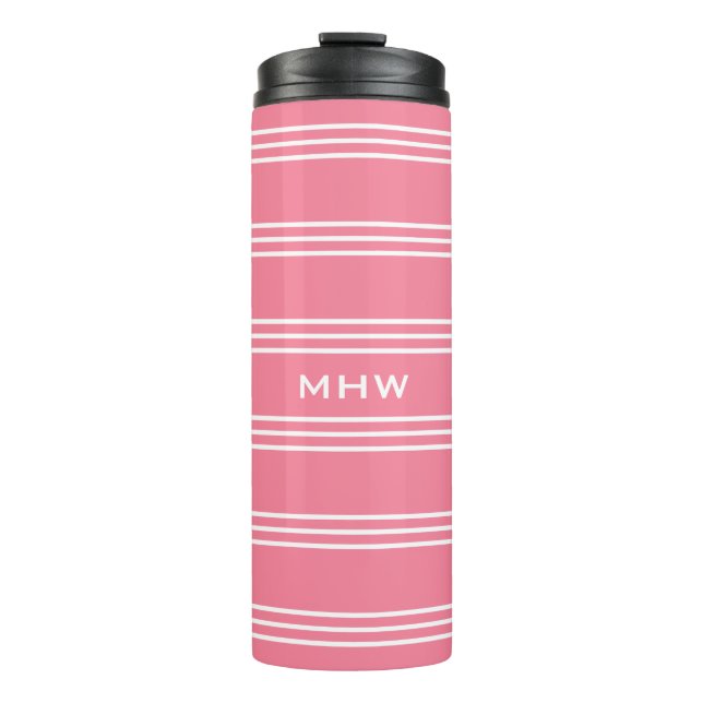 Pink Stripes custom monogram tumbler (Front)
