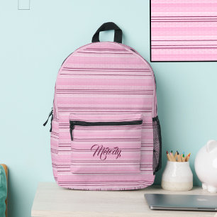 Pink Stripes Custom Name Personalised Soft Pastel Printed Backpack