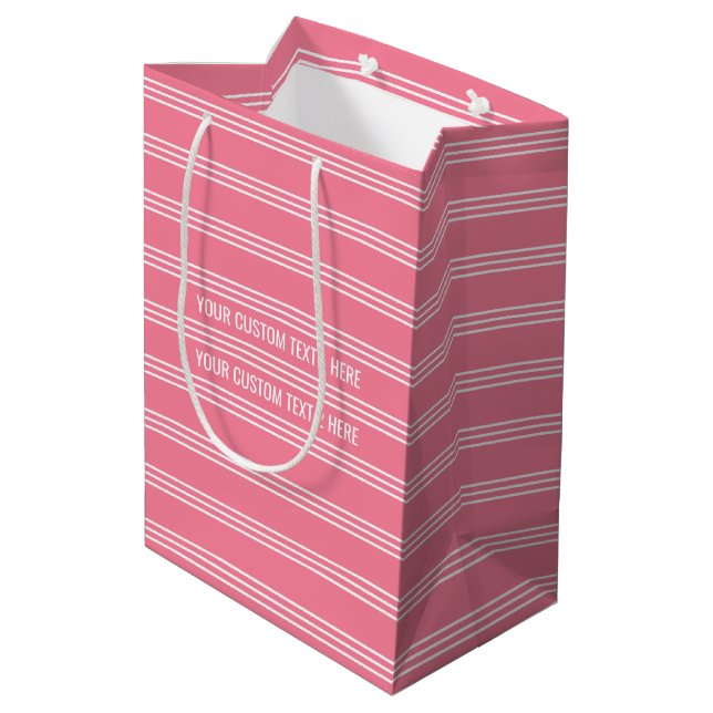 Pink Stripes custom text gift bags (Back Angled)