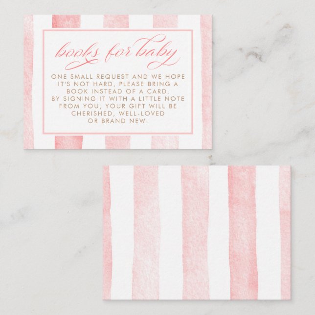 Pink Stripes Cute Books For Baby Request Enclosure Card (Front/Back)