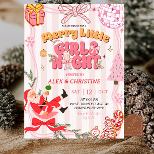 Pink Stripes Cute Retro Christmas Girls Night Out Invitation