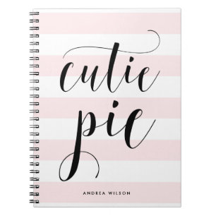 Pink Stripes Cutie Pie Calligraphy Personalised Notebook