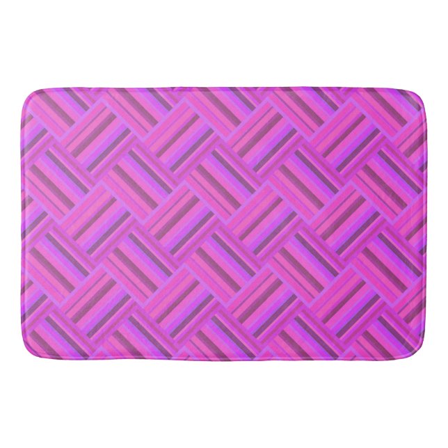 Pink stripes diagonal weave pattern bath mat (Front)