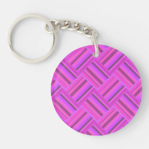 Pink stripes diagonal weave pattern key ring