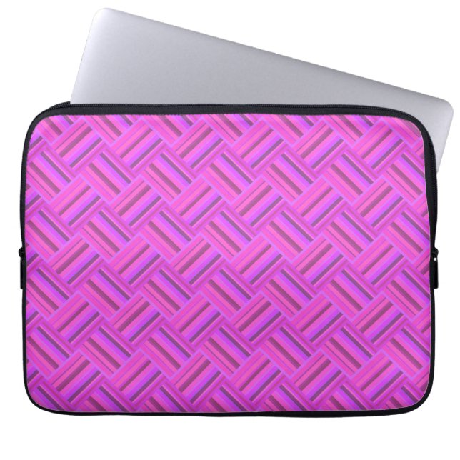 Pink stripes diagonal weave pattern laptop sleeve (Front)