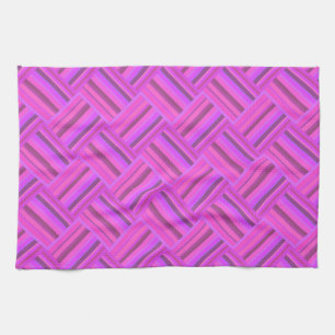Pink stripes diagonal weave pattern tea towel