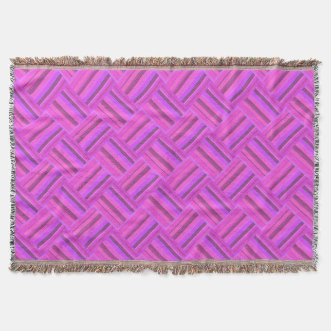 Pink stripes diagonal weave pattern throw blanket (Front)