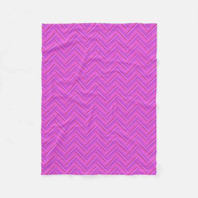 Pink stripes double weave pattern fleece blanket (Front)