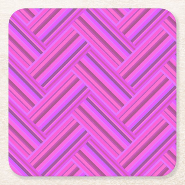 Pink stripes double weave pattern square paper coaster (Front)