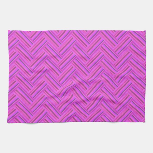 Pink stripes double weave pattern tea towel (Horizontal)
