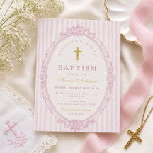 Pink Stripes Elegant Vintage Girl Baptism