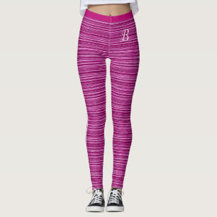 Pink Stripes Fabric Texture Girly Trendy Monogram Leggings