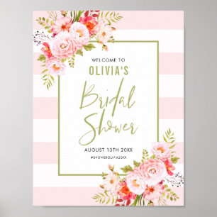 Pink Stripes Floral Bridal Shower Welcome Sign
