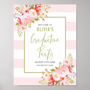 Pink Stripes Floral Graduation Welcome Sign