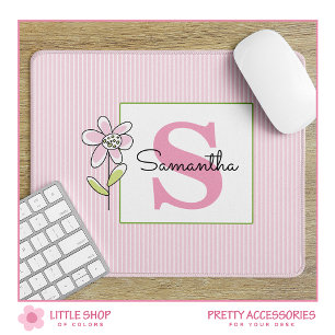 Pink Stripes Floral Monogrammed Mouse Pad