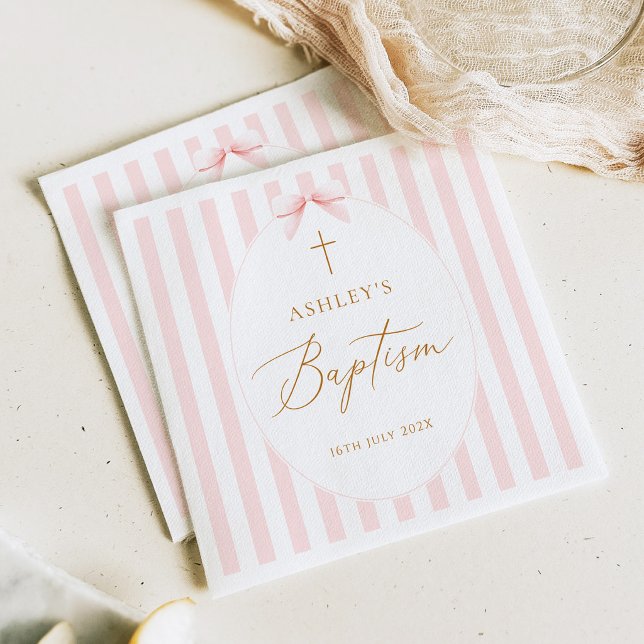 Pink Stripes Girl Baptism Napkin (Creator Uploaded)