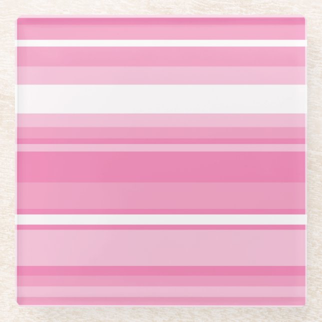 Pink stripes glass coaster (Front)