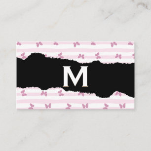 Pink Stripes Glitter Butterflies Monogram Torn Business Card