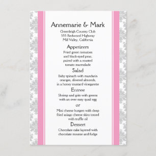 Pink Stripes Grey Damask Wedding Menu