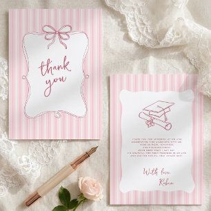 Pink Stripes Hand Drawn Graduation Thank You Card