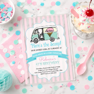 Pink Stripes Here's the Scoop Ice Cream Birthday Acrylic Invitations