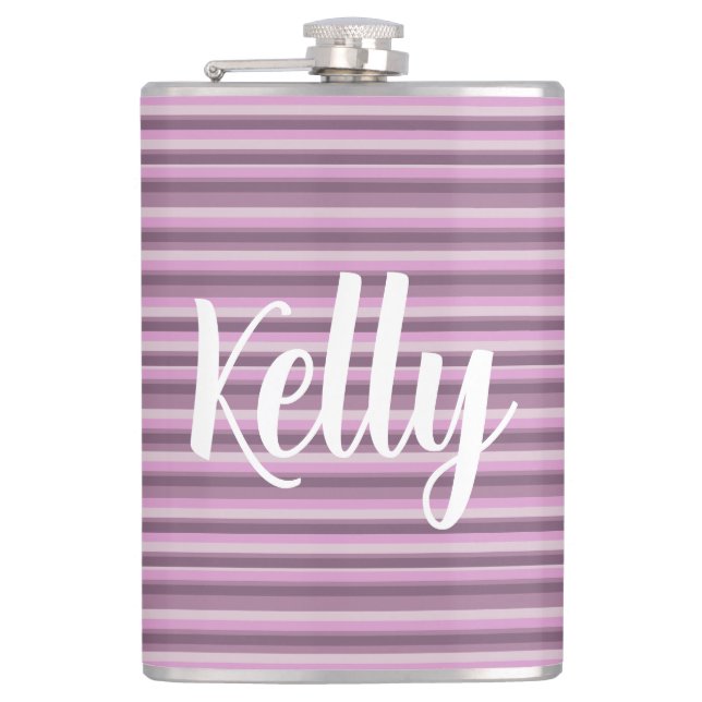 Pink stripes hip flask (Front)
