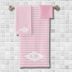 Pink Stripes Initials Bath Towel Set